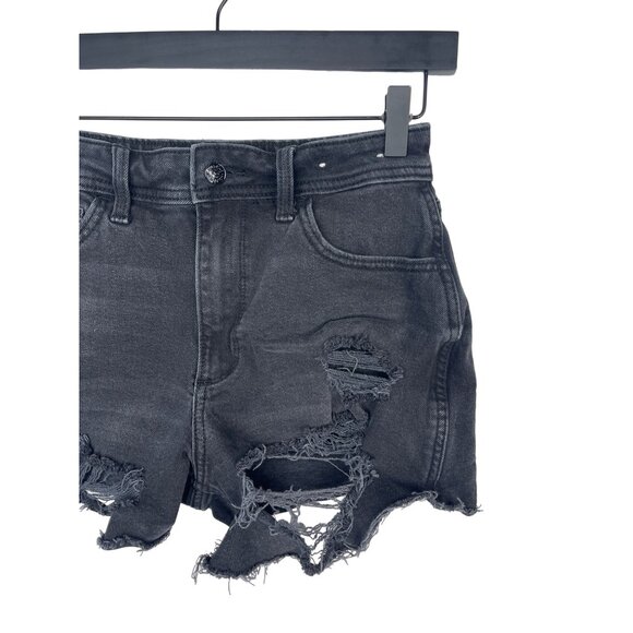 Hollister 26 Black Ripped High Rise Curvy Jean Shorts Raw Hem Distressed - Picture 4 of 14